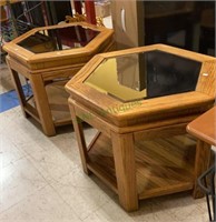 One pair of wooden hexagon shaped side tables