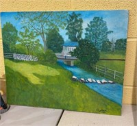 Original painting on canvas board - stone house