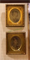 One pair of gilded antique frames with prints