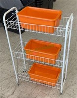 Small three shelf wire rolling cart with three