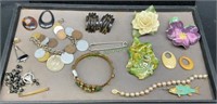 Tray lot of vintage and costume jewelry. Also