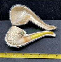 Amazing vintage carved MEERSCHAUM pipe in fitted