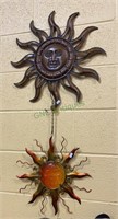 Lot of two sunshine metal and mixed media wall