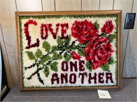 Love One Another Framed Latch Hook Wall Hanging