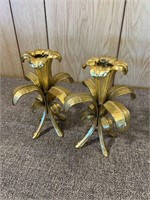 Vintage Brass Lotus Flower Candlesticks