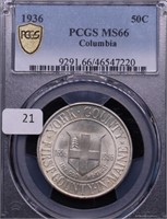 1936 PCGS MS66 COLUMBIA HALF DOLLAR
