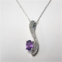 $1430 10K  Amethyst(0.5ct) Diamond(0.2ct) Necklace