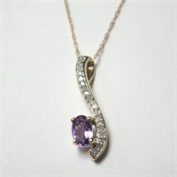 $1425 10K  Amethyst(0.6ct) Diamond(0.2ct) Necklace