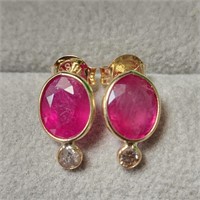 $1710 10K  Ruby(3.5ct) Diamond(0.2ct) Earrings