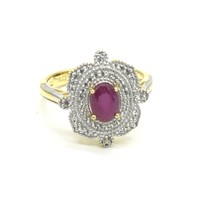 $180 Gold plated Sil Ruby White Topaz(1.45ct) Ring