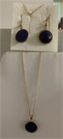 Blue quartzite earrings and pendant with chain