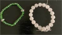 Green and pink beads set of 2 bracelet