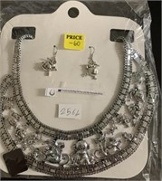 Silverton monkey earrings and bib necklace (20 in)