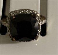 Black glass, diamond accent dualtone ring