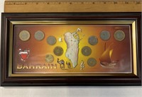 Coins of Bahrain. In a wooden frame