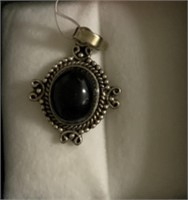 Black onyx pendant without chain in sterling