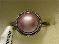 Mabe Pink pearl ring in sterling silver nickel