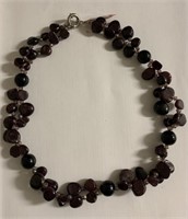 Purple seed beads silvertone necklace