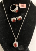 simulated red and white diamond silvertone set