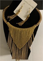 Goldtone tassel earrings and necklace (18 in)with