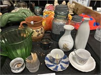 Ball Glass Jars, glass ware, and ceramic vases.