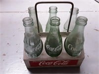 COKE-COLA METAL CARRIER AND  BOTTLES LOT