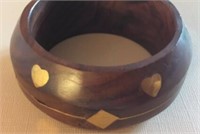 Wide Wooden and Gold Tone Bangle Bracelet