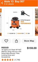 RIDGID NXT 60 L,  6.5 Peak HP Wet Dry Vacuum