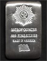 10 Troy Oz .999 Fine Silver Bar Made in USA