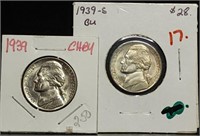 1939 & 1939-S Jefferson Nickels Gem BU Nice