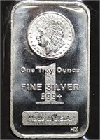 1 Troy Oz .999 Silver Bar - Morgan Head