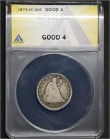 1875-CC Silver Twenty Cent Piece ANACS G4 CC
