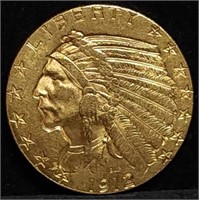 1912 $5 Indian Head Gold Half Eagle BU