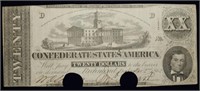 1862 $20 Confederate Banknote, Circle Cancels