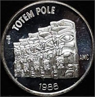 1 Troy Oz .999 Silver 1988 Totem Pole Round BU