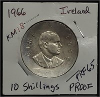 Scarce Proof 1966 Ireland 10 Shillings Silver