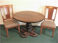 42" Diameter Wood Table With Two Chairs