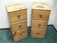 Two 3 Drawer Wood Side Tables - 12.5"x12.5"x27.5"