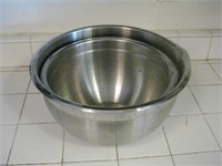 Two Metal Mixing Bowls With Pour Spouts