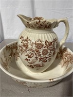 Transfer ware, wash, pitcher, and bowl marked
