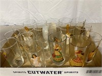 19 vintage glasses of nice lady decals