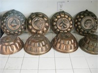 Eight Assorted Copper Jello Molds