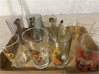 Nine glasses of vintage lady decals
