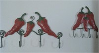 Two Metal Decorative Red Chili Wall Hangers