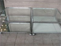 Two 30"x30"x15.5" Rolling Metal & Glass Tables