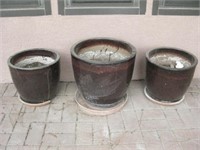 Three Glazed Pots - 13' &16" Tall