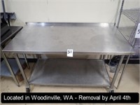 60" X 30" SS PREP TABLE ON CASTERS