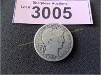 1907 D Barber silver half dollar
