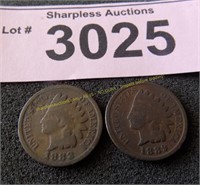 1888 and 1889 Indian head pennies