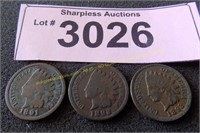 1891, 1892, 1893 Indian head pennies